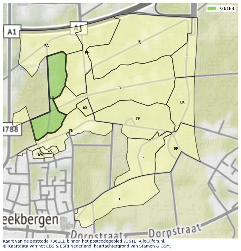 Afbeelding van het postcodegebied 7361 EB op de kaart.