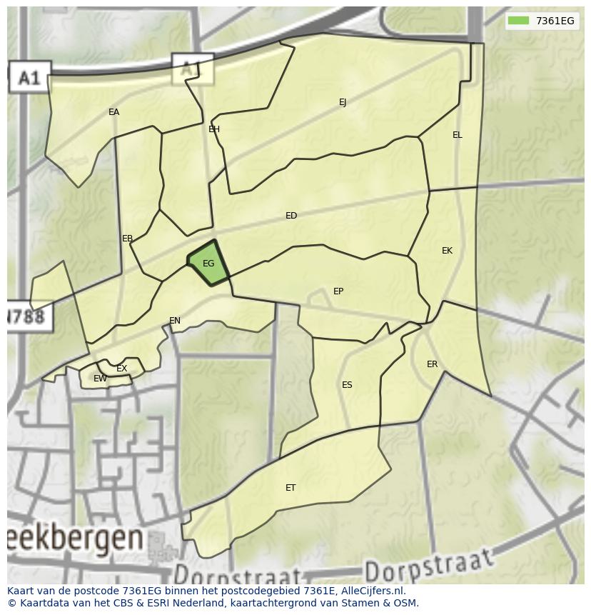 Afbeelding van het postcodegebied 7361 EG op de kaart.
