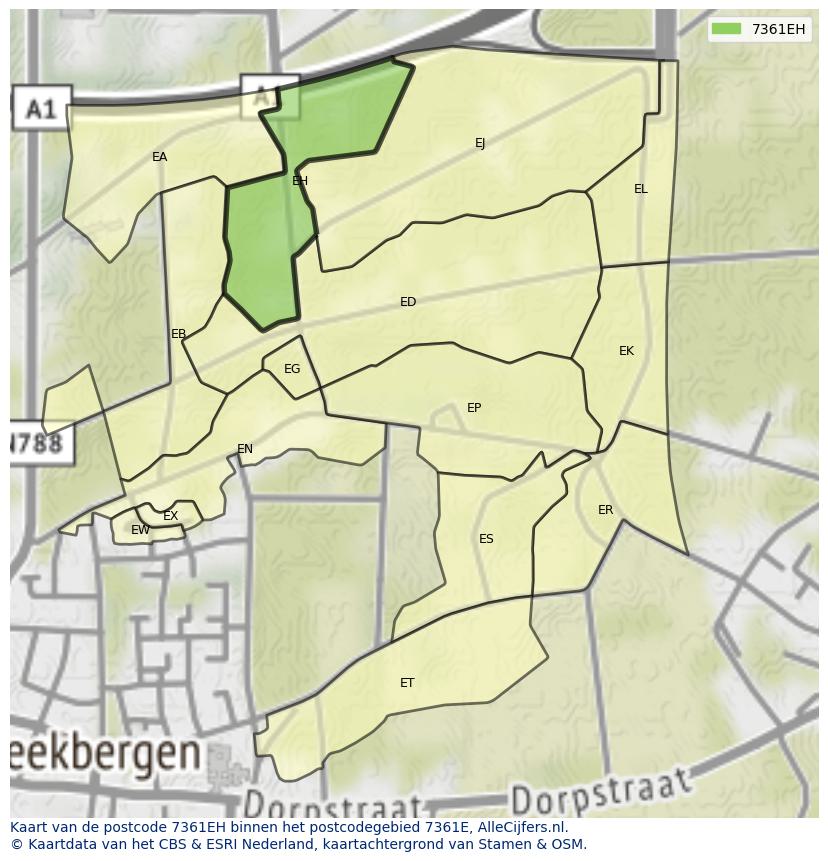 Afbeelding van het postcodegebied 7361 EH op de kaart.