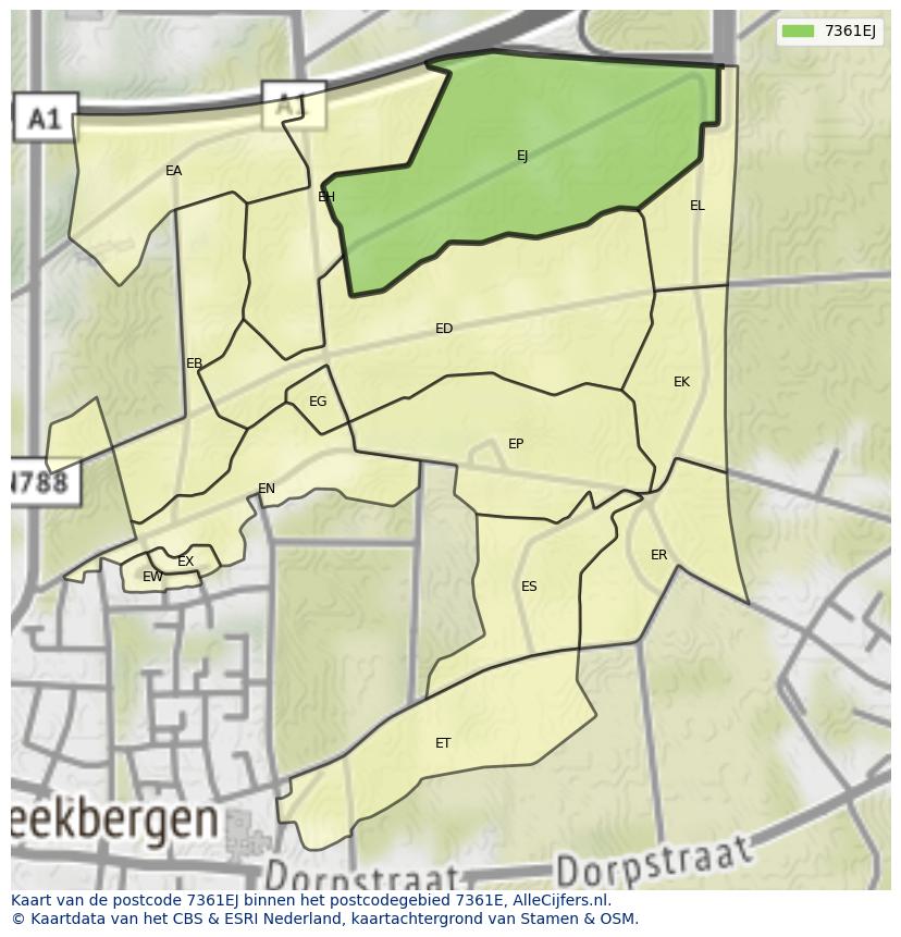 Afbeelding van het postcodegebied 7361 EJ op de kaart.