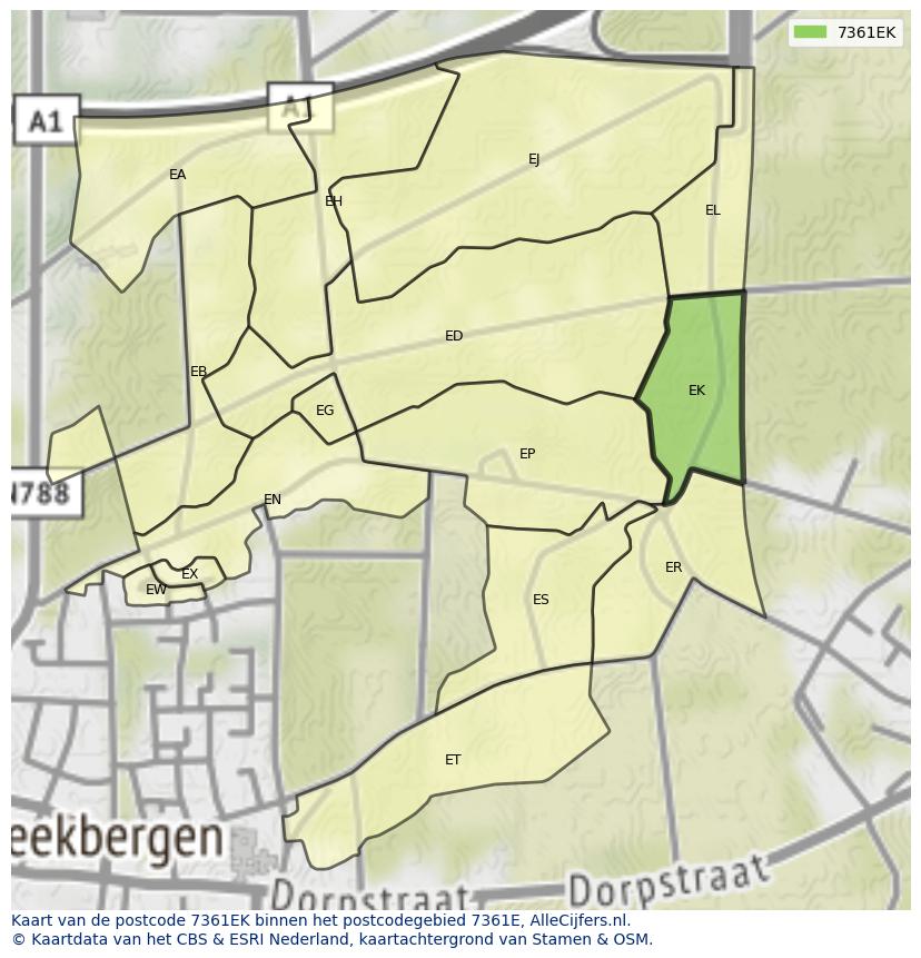Afbeelding van het postcodegebied 7361 EK op de kaart.