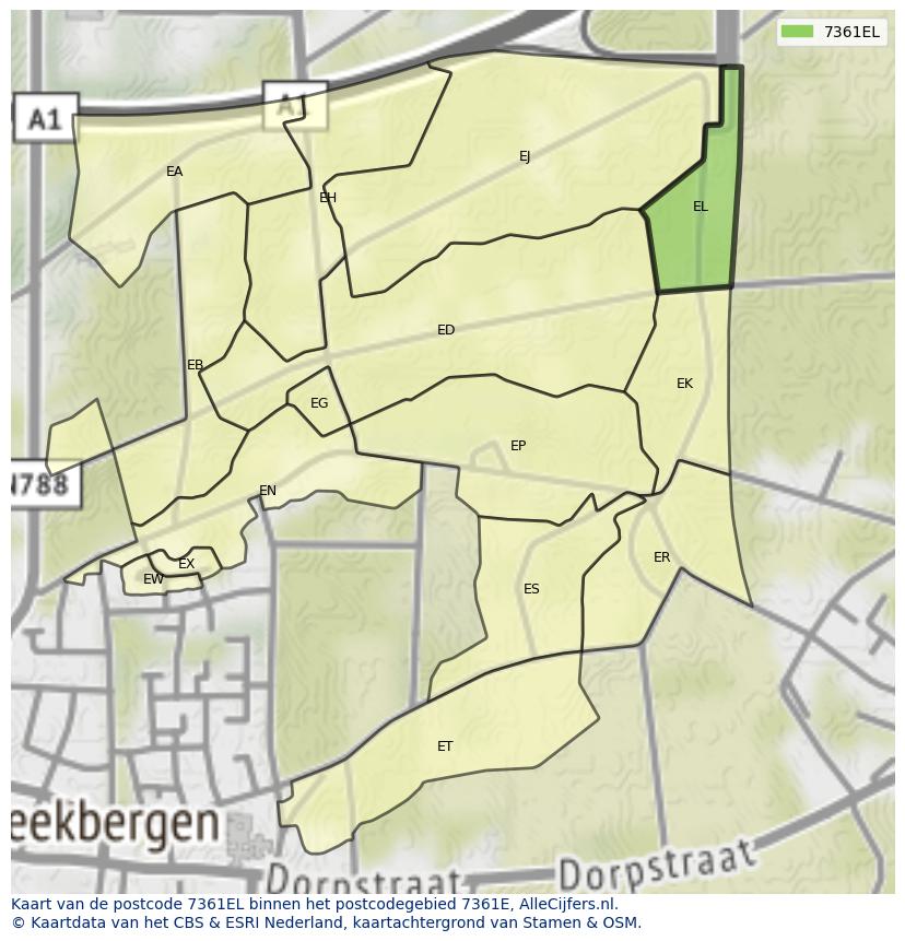 Afbeelding van het postcodegebied 7361 EL op de kaart.