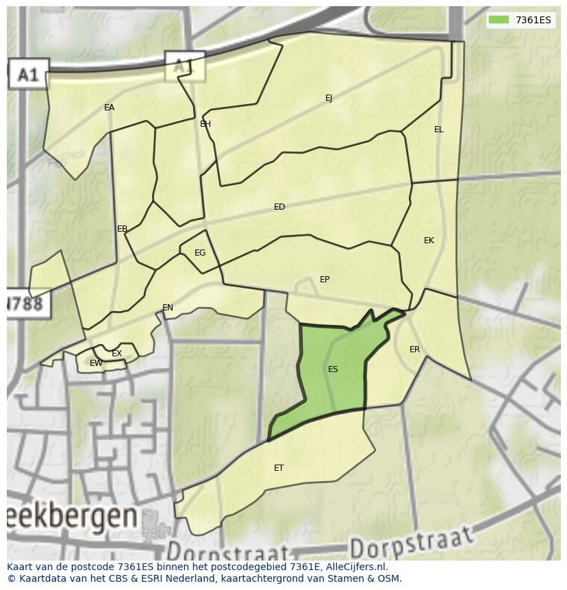 Afbeelding van het postcodegebied 7361 ES op de kaart.