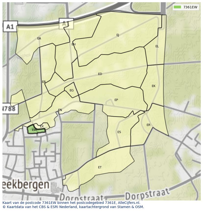 Afbeelding van het postcodegebied 7361 EW op de kaart.