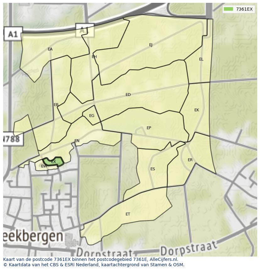 Afbeelding van het postcodegebied 7361 EX op de kaart.