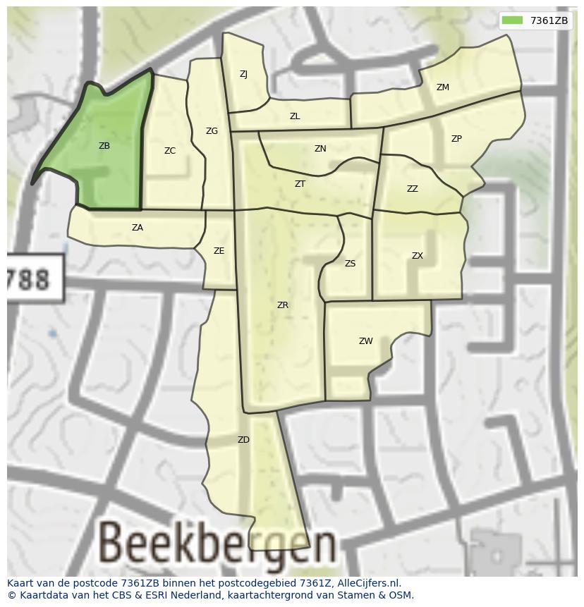 Afbeelding van het postcodegebied 7361 ZB op de kaart.