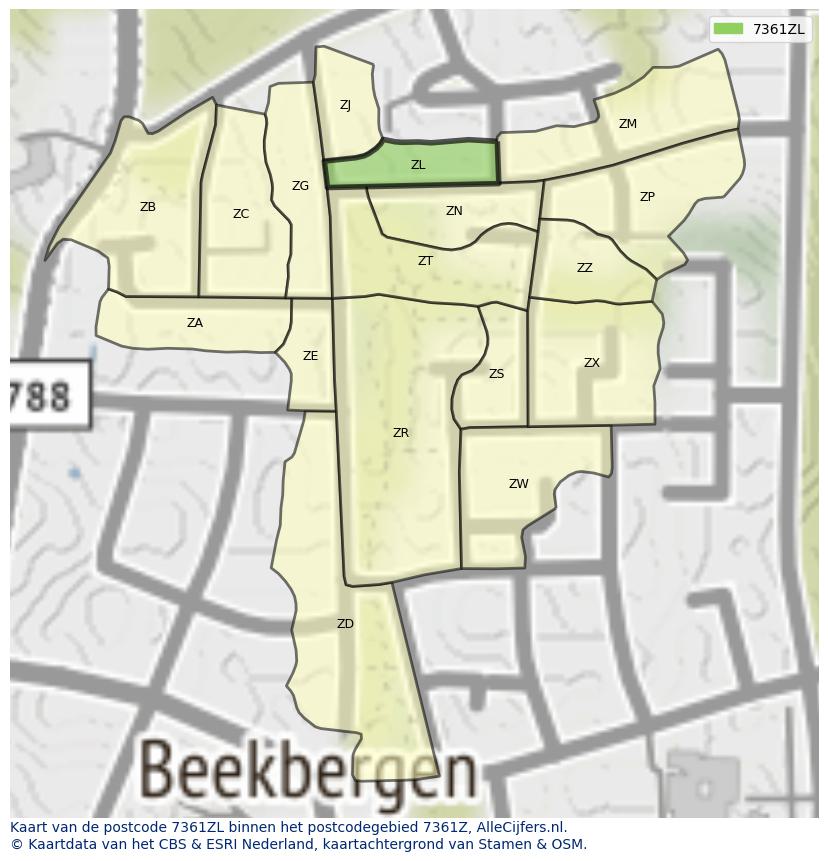 Afbeelding van het postcodegebied 7361 ZL op de kaart.