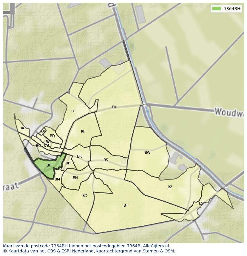 Afbeelding van het postcodegebied 7364 BH op de kaart.