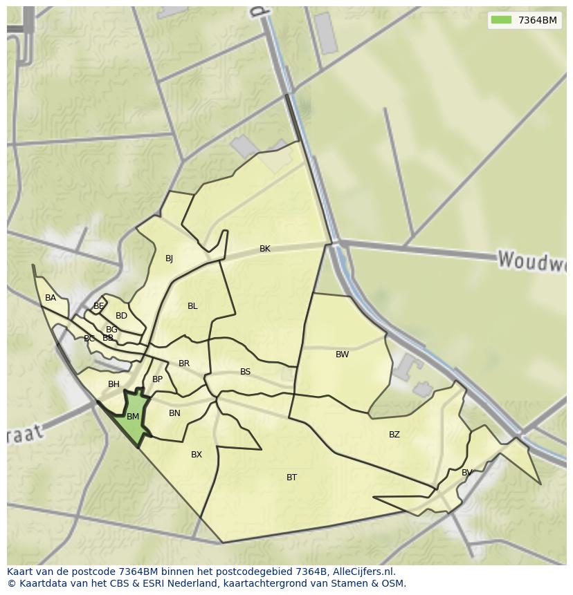 Afbeelding van het postcodegebied 7364 BM op de kaart.