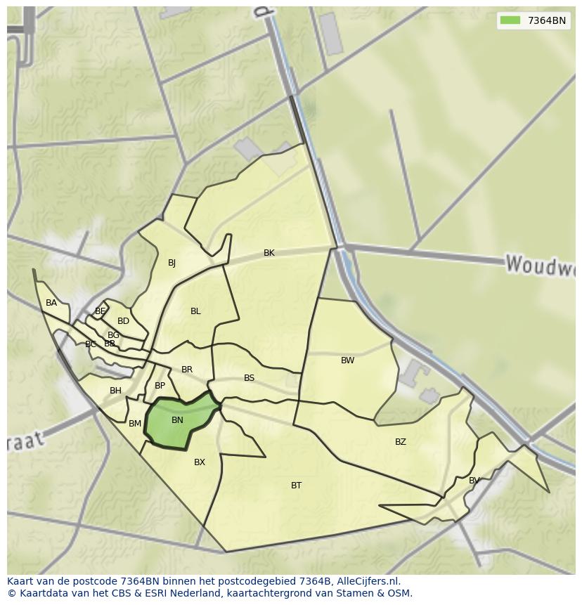 Afbeelding van het postcodegebied 7364 BN op de kaart.