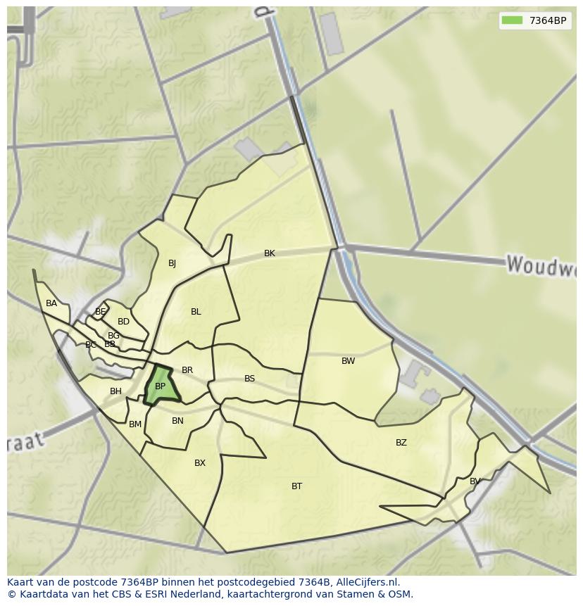 Afbeelding van het postcodegebied 7364 BP op de kaart.