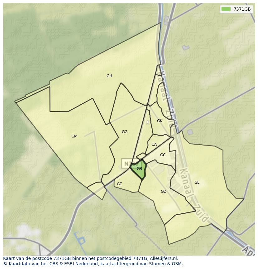 Afbeelding van het postcodegebied 7371 GB op de kaart.