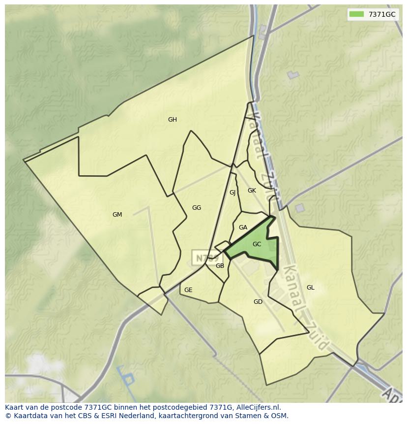 Afbeelding van het postcodegebied 7371 GC op de kaart.