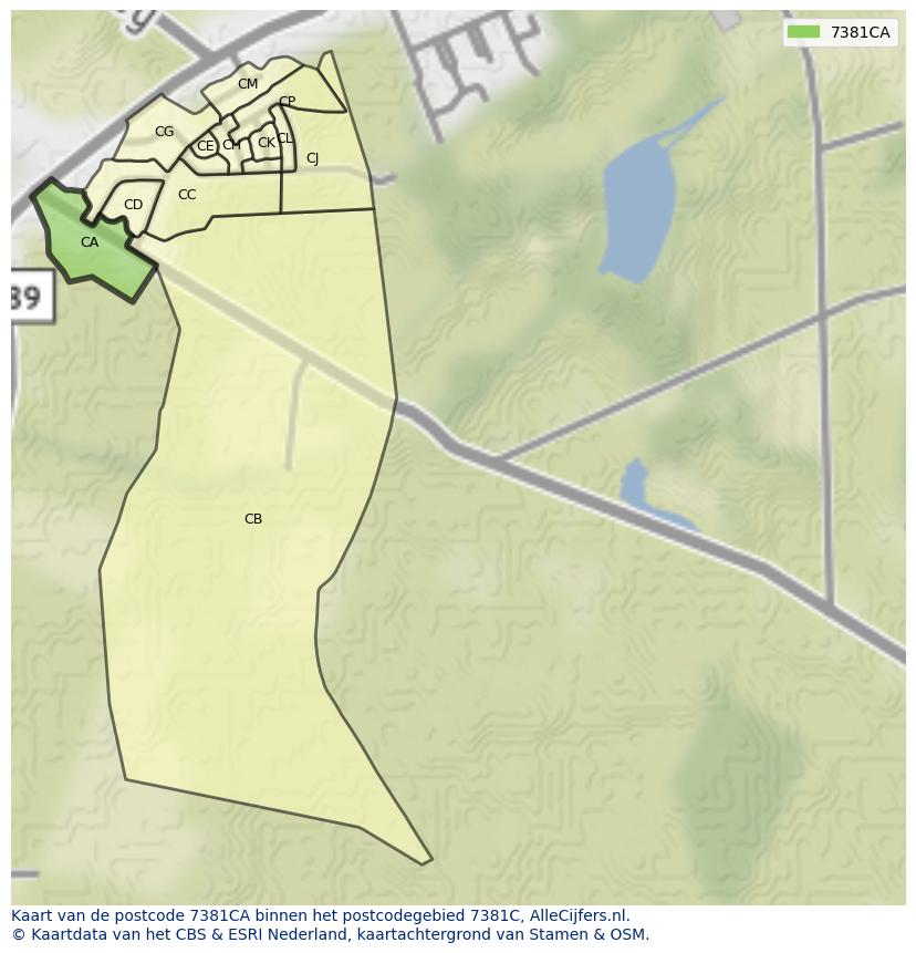 Afbeelding van het postcodegebied 7381 CA op de kaart.
