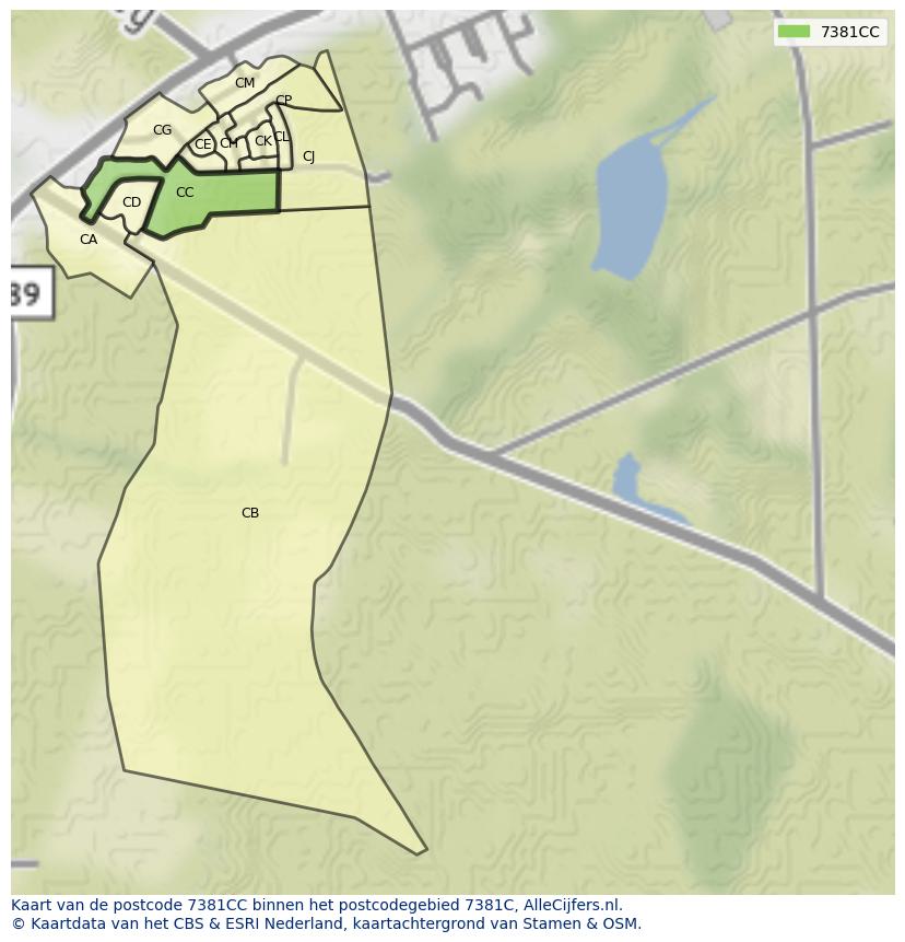 Afbeelding van het postcodegebied 7381 CC op de kaart.