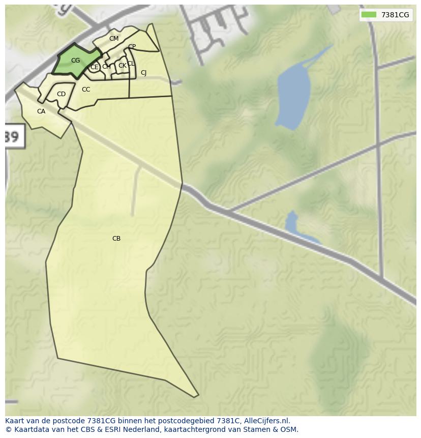 Afbeelding van het postcodegebied 7381 CG op de kaart.