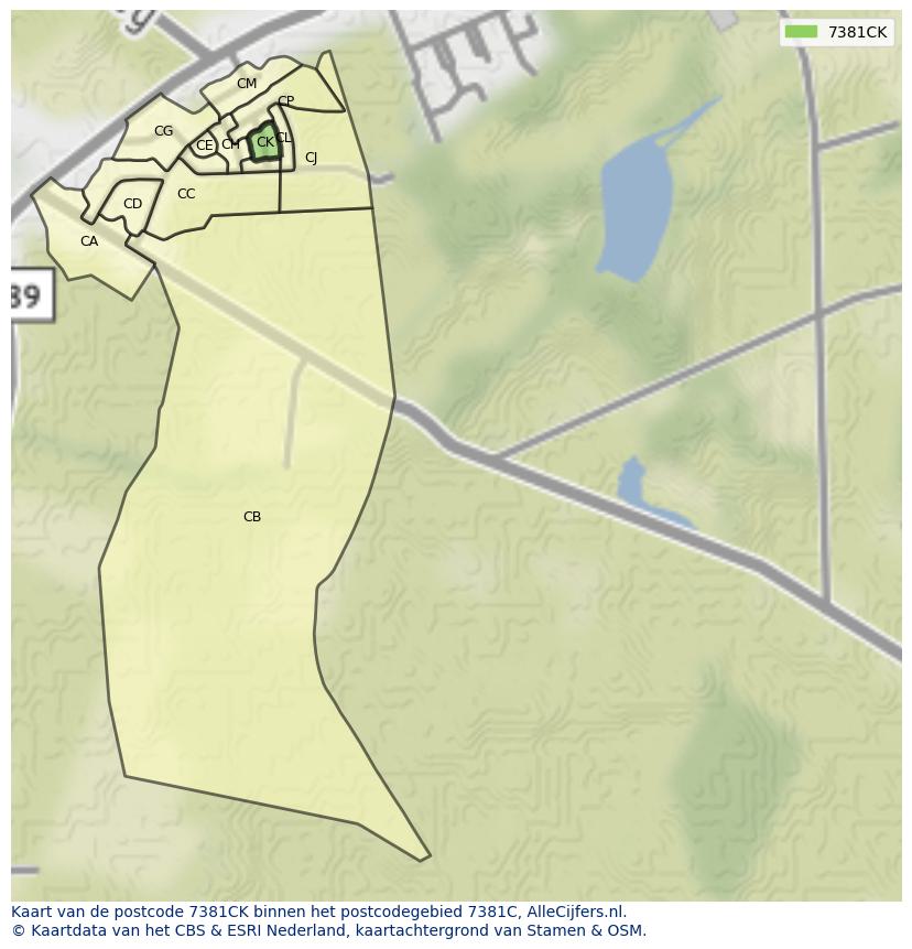 Afbeelding van het postcodegebied 7381 CK op de kaart.
