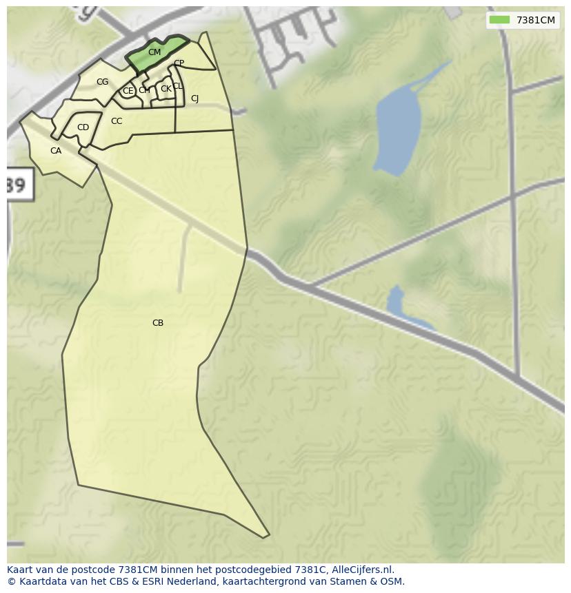 Afbeelding van het postcodegebied 7381 CM op de kaart.
