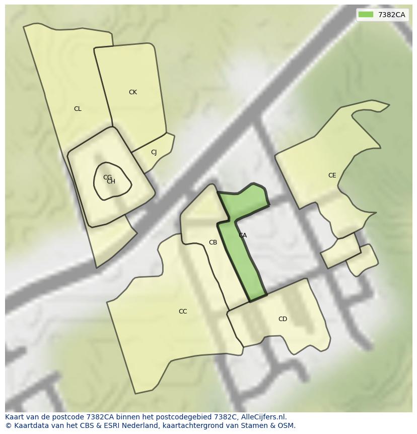 Afbeelding van het postcodegebied 7382 CA op de kaart.