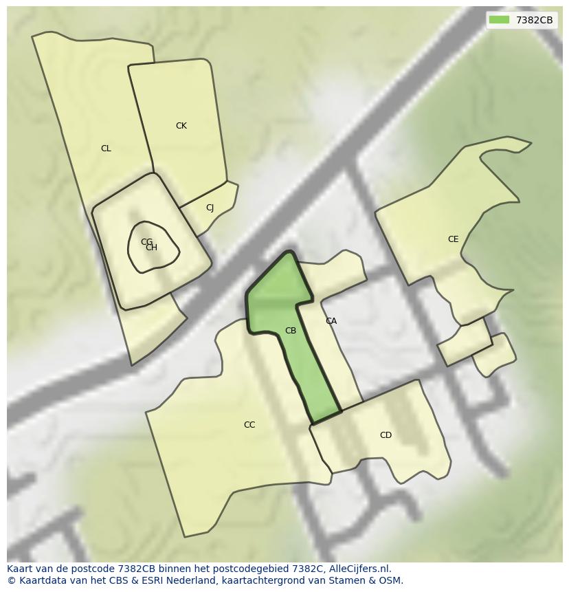 Afbeelding van het postcodegebied 7382 CB op de kaart.