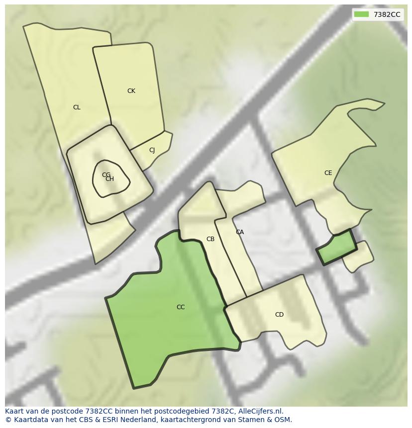 Afbeelding van het postcodegebied 7382 CC op de kaart.