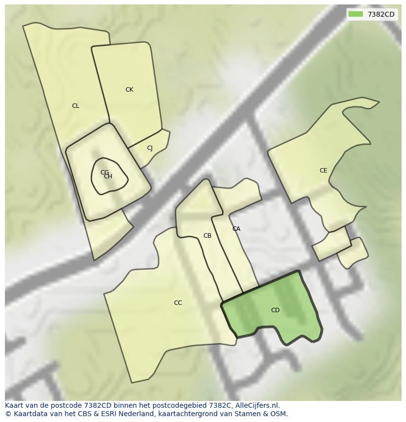 Afbeelding van het postcodegebied 7382 CD op de kaart.