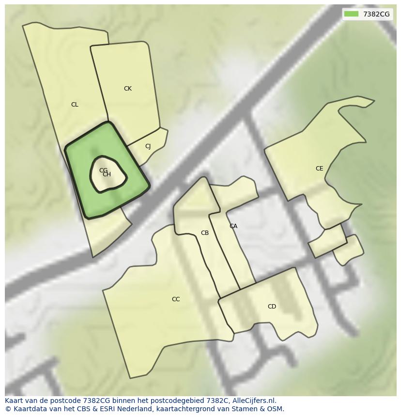 Afbeelding van het postcodegebied 7382 CG op de kaart.