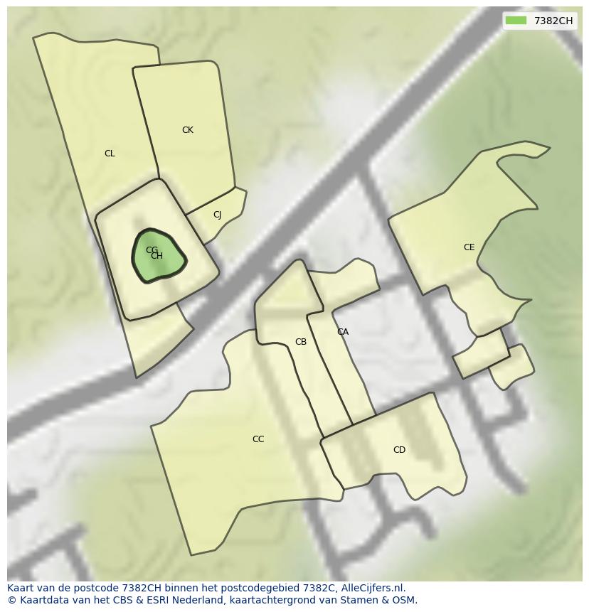 Afbeelding van het postcodegebied 7382 CH op de kaart.