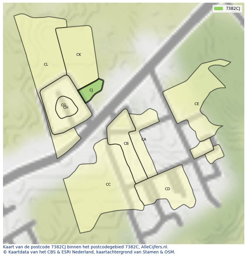 Afbeelding van het postcodegebied 7382 CJ op de kaart.