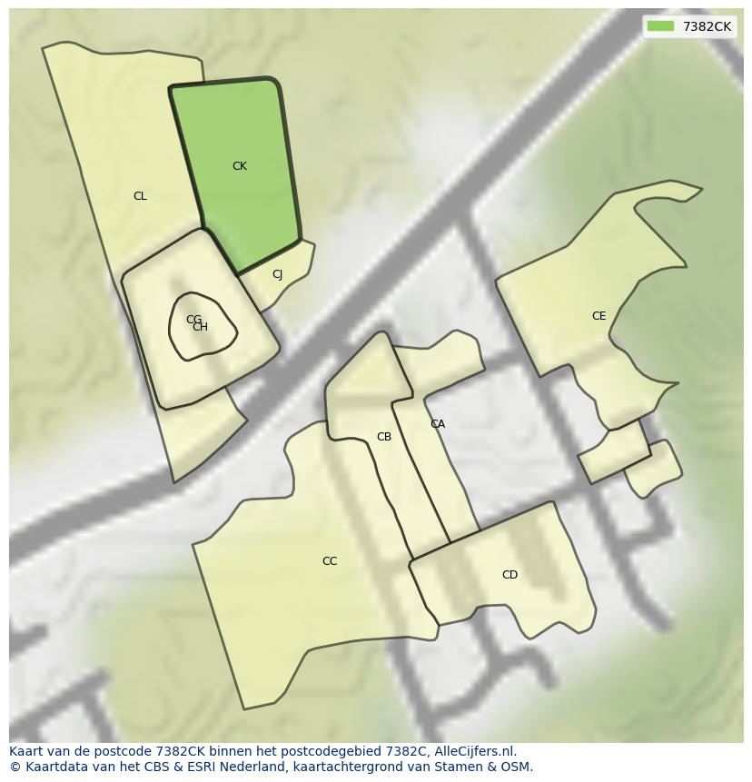 Afbeelding van het postcodegebied 7382 CK op de kaart.