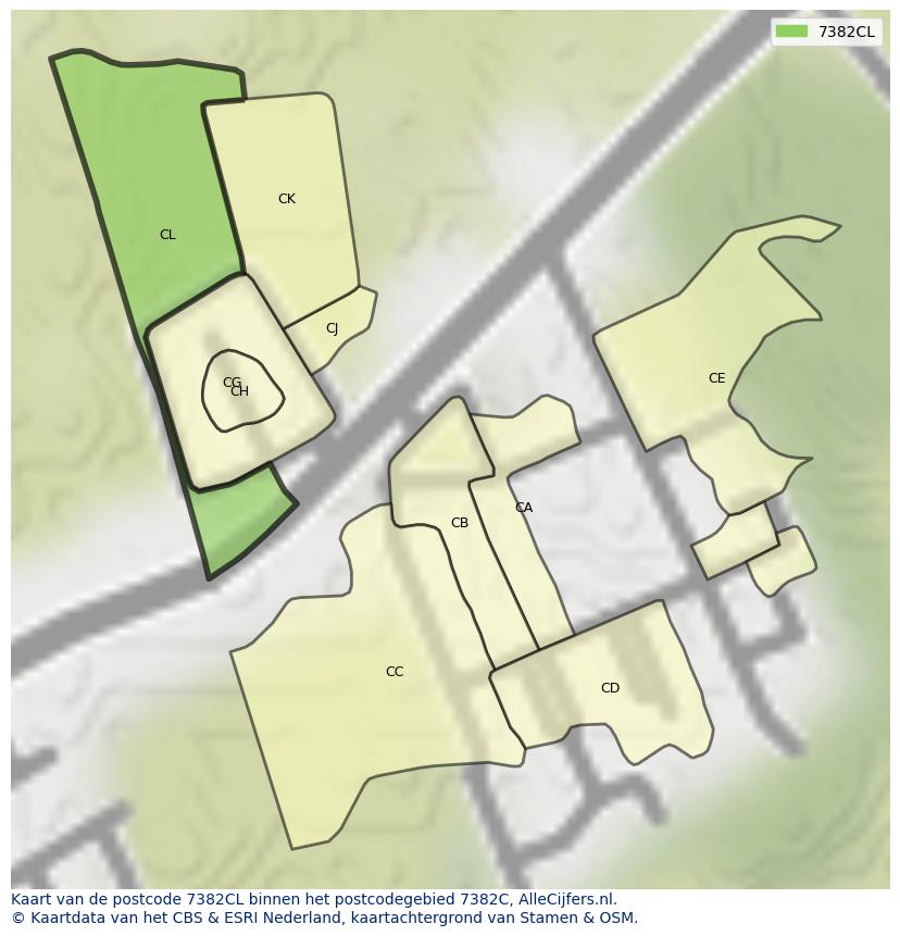 Afbeelding van het postcodegebied 7382 CL op de kaart.