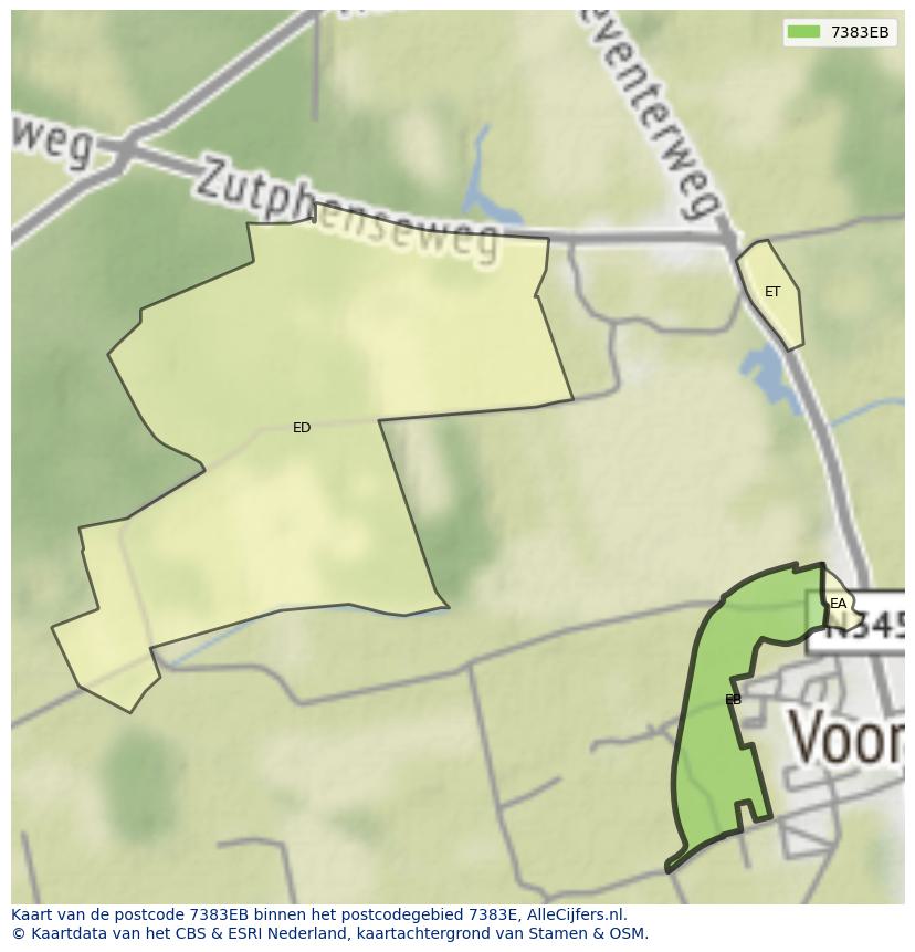 Afbeelding van het postcodegebied 7383 EB op de kaart.
