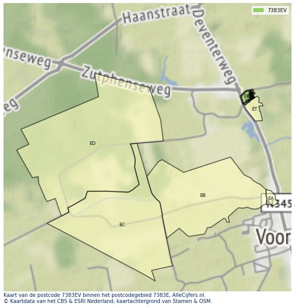 Afbeelding van het postcodegebied 7383 EV op de kaart.