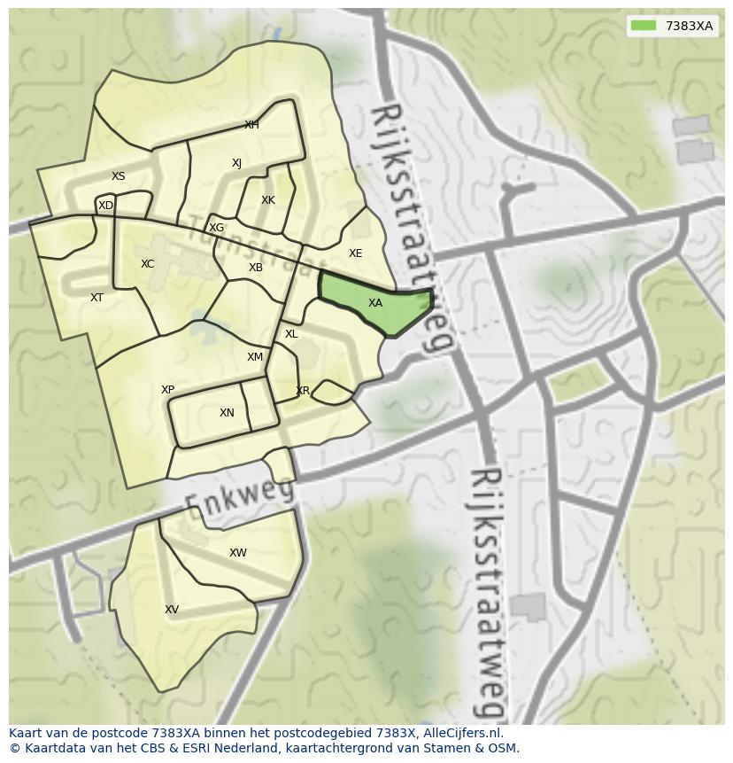 Afbeelding van het postcodegebied 7383 XA op de kaart.