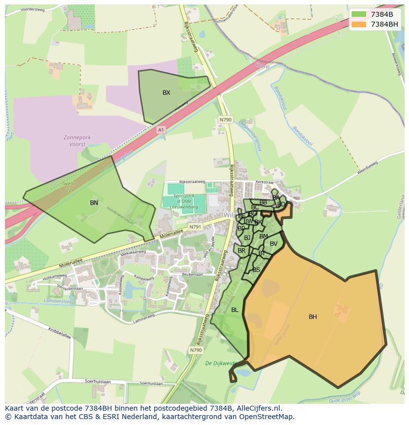 Afbeelding van het postcodegebied 7384 BH op de kaart.