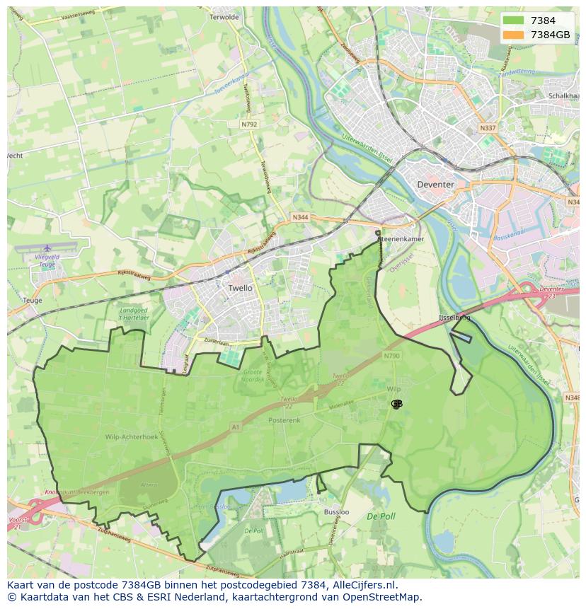 Afbeelding van het postcodegebied 7384 GB op de kaart.