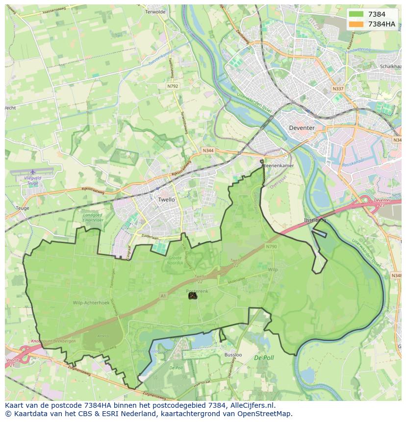 Afbeelding van het postcodegebied 7384 HA op de kaart.