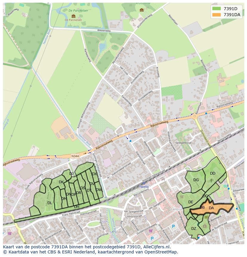 Afbeelding van het postcodegebied 7391 DA op de kaart.