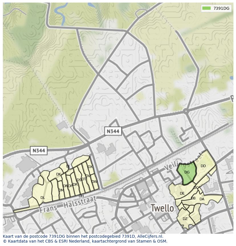 Afbeelding van het postcodegebied 7391 DG op de kaart.