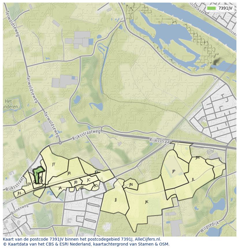 Afbeelding van het postcodegebied 7391 JV op de kaart.