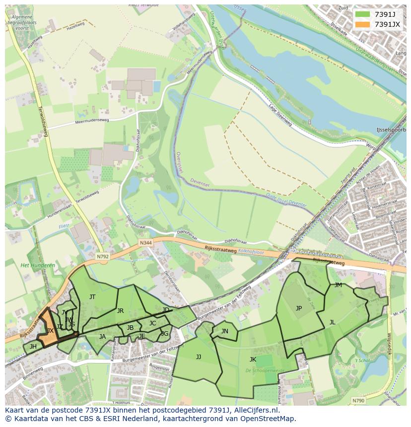 Afbeelding van het postcodegebied 7391 JX op de kaart.