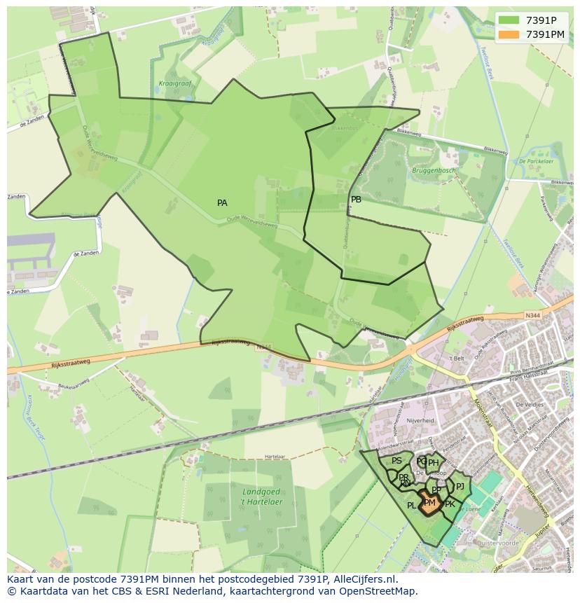 Afbeelding van het postcodegebied 7391 PM op de kaart.