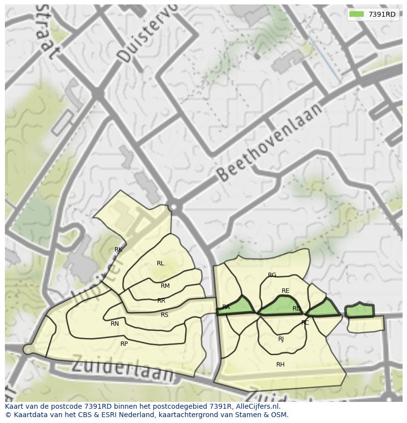 Afbeelding van het postcodegebied 7391 RD op de kaart.