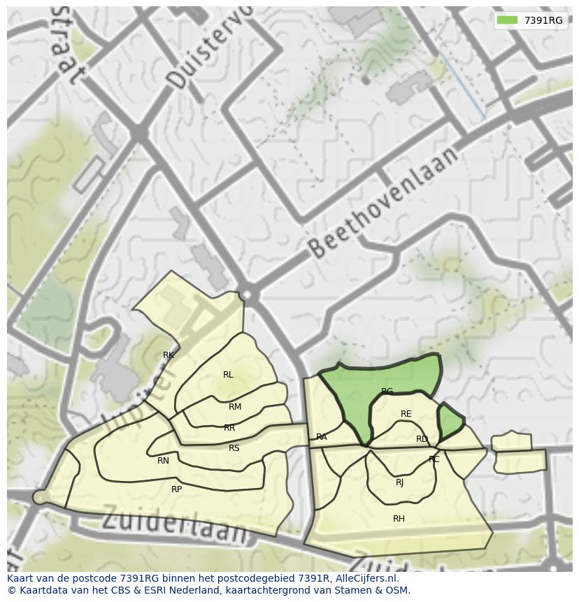 Afbeelding van het postcodegebied 7391 RG op de kaart.