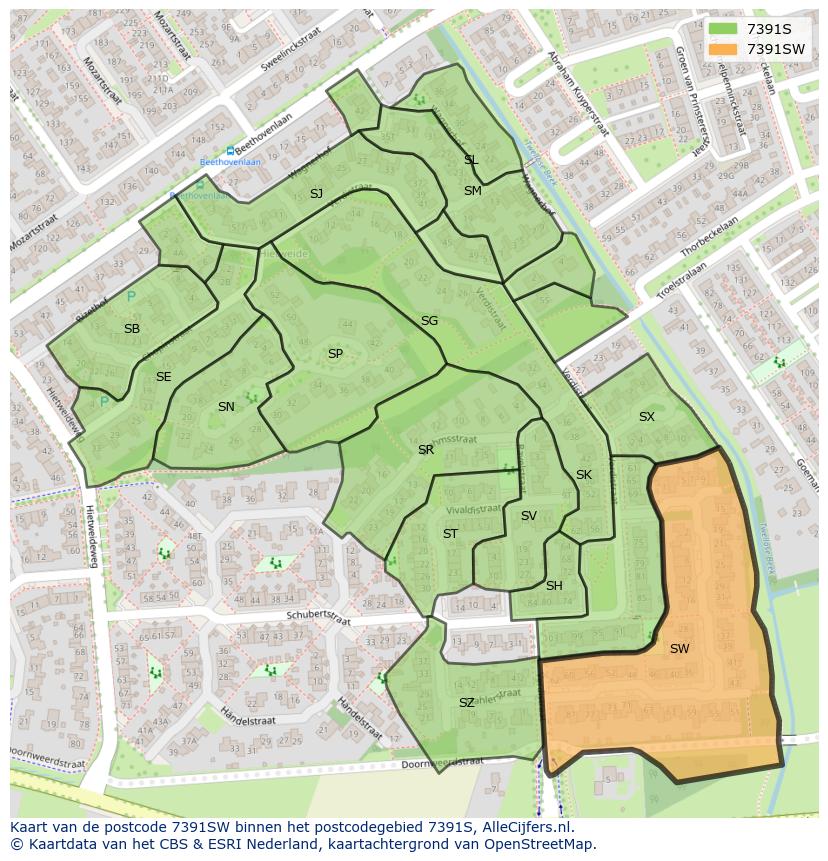 Afbeelding van het postcodegebied 7391 SW op de kaart.