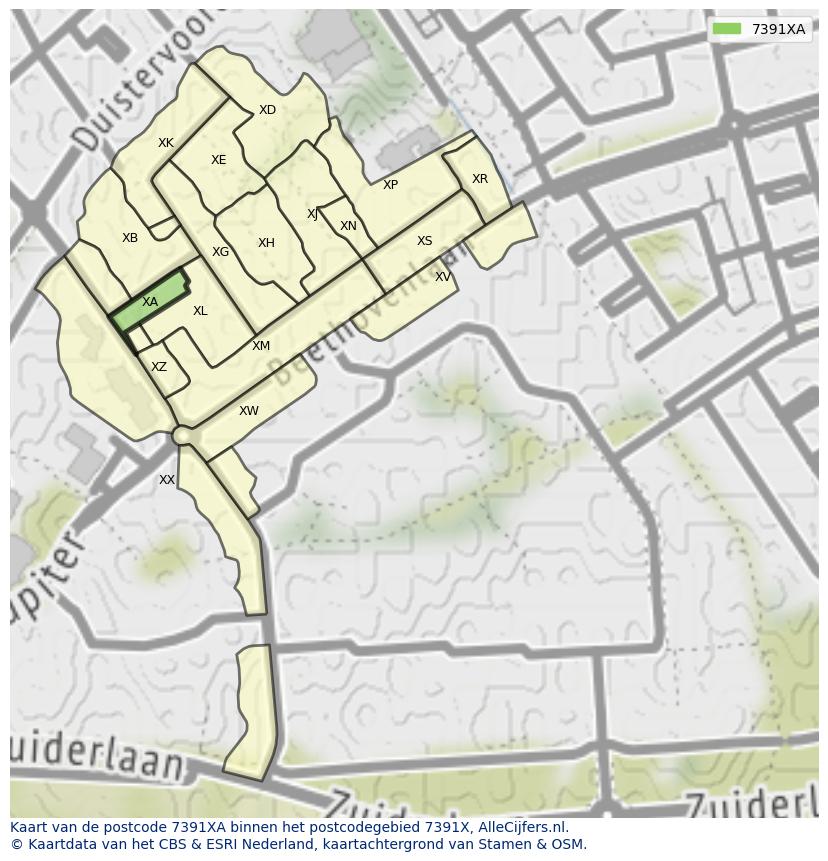 Afbeelding van het postcodegebied 7391 XA op de kaart.
