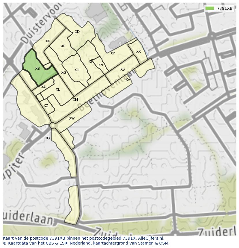 Afbeelding van het postcodegebied 7391 XB op de kaart.