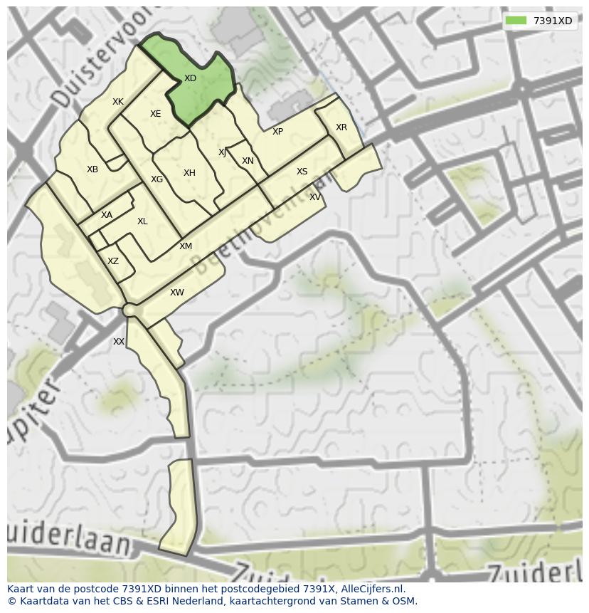 Afbeelding van het postcodegebied 7391 XD op de kaart.
