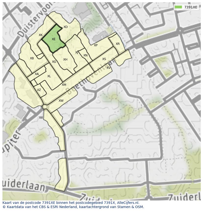 Afbeelding van het postcodegebied 7391 XE op de kaart.