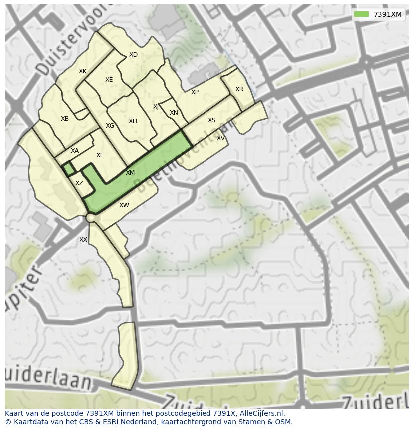 Afbeelding van het postcodegebied 7391 XM op de kaart.